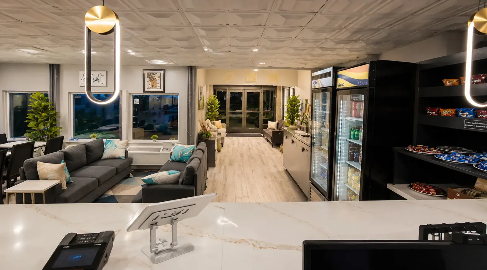 Welcoming lobby at Lx Hotel Manchester TN with comfortable seating and modern decor